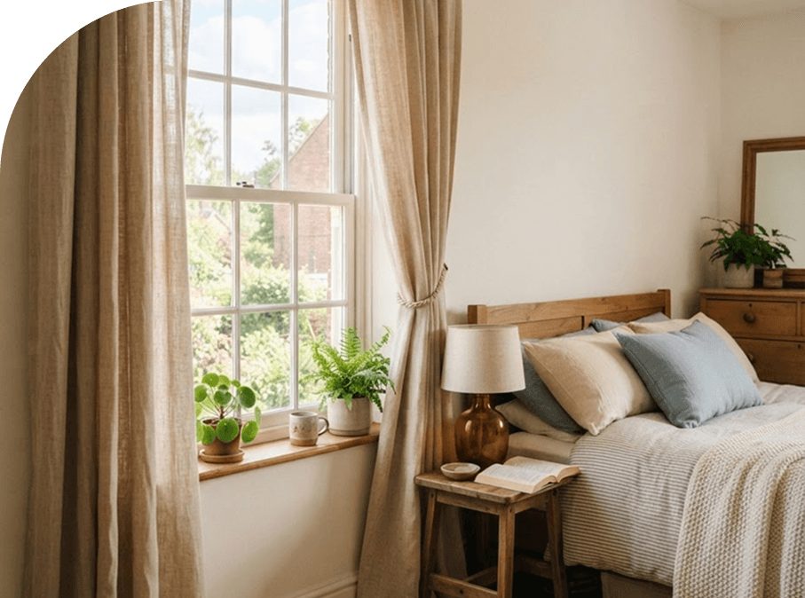 Kinetic Drapes living room with custom curtains